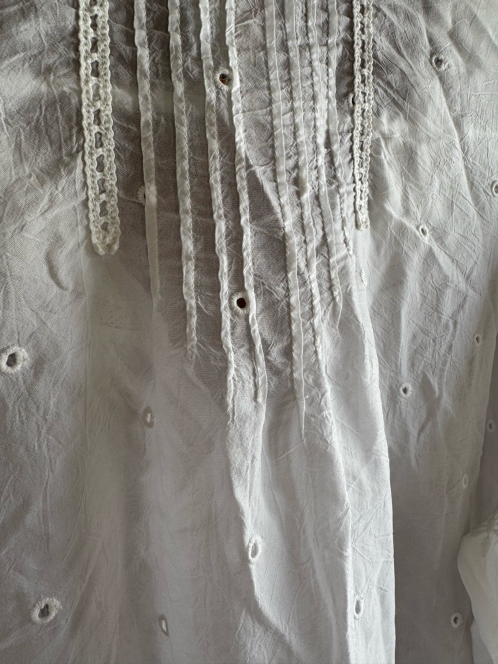 Johnny Was Embroidered White Peasant Blouse - Boho Button Front Top - Picture 6 of 7